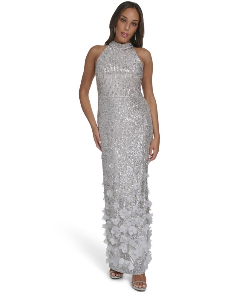 Women's Sequin 3D Floral Gown