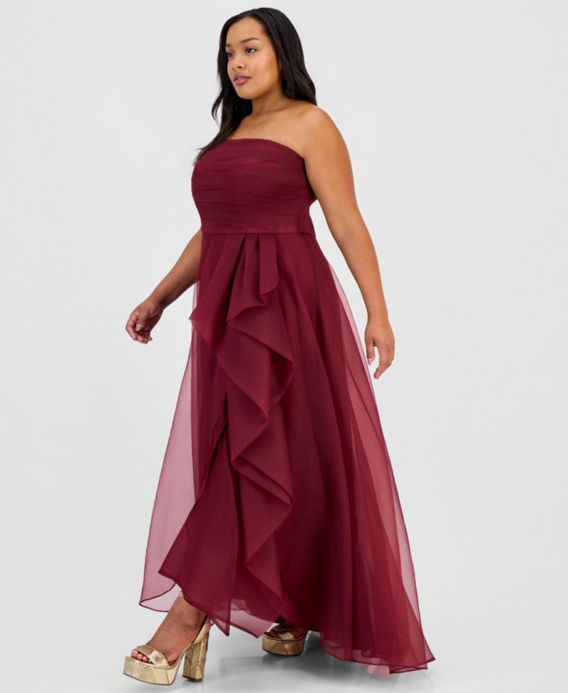 Trendy Plus Size Ruffled Strapless Gown