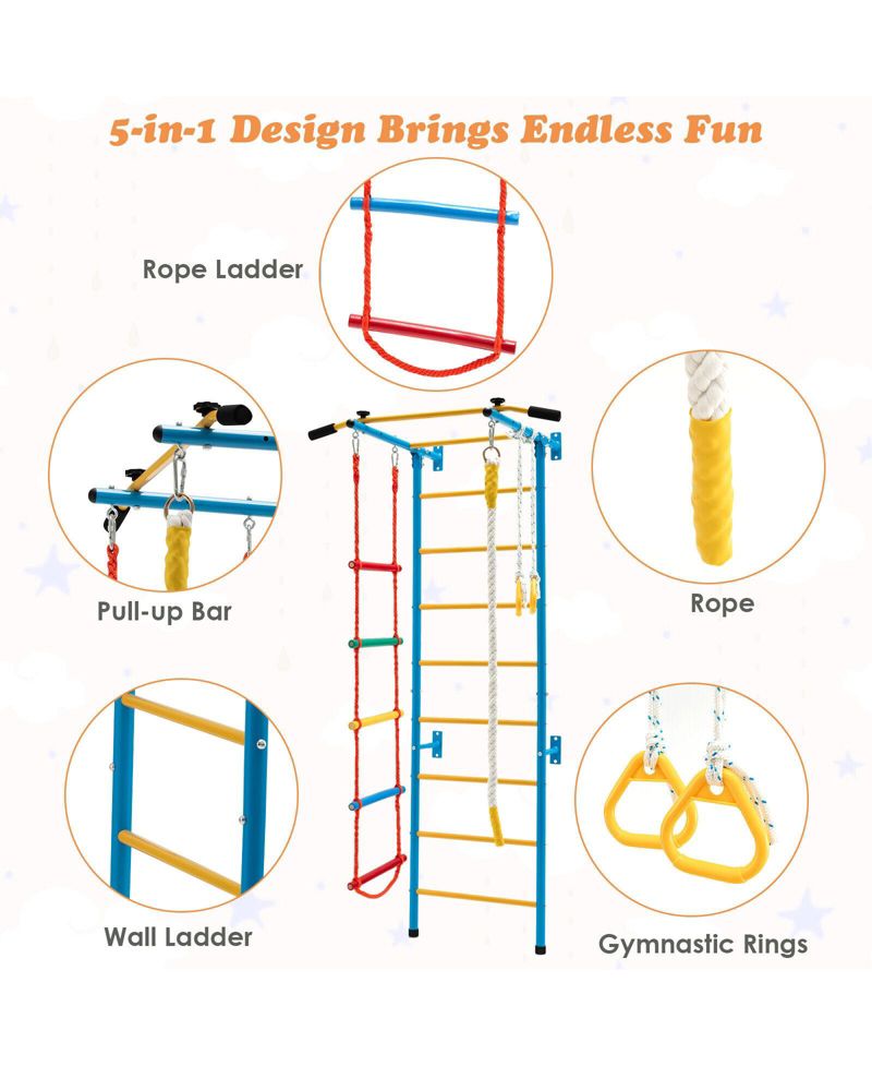 5 In 1 Kids Indoor Gym Playground Swedish Wall Ladder-Yellow