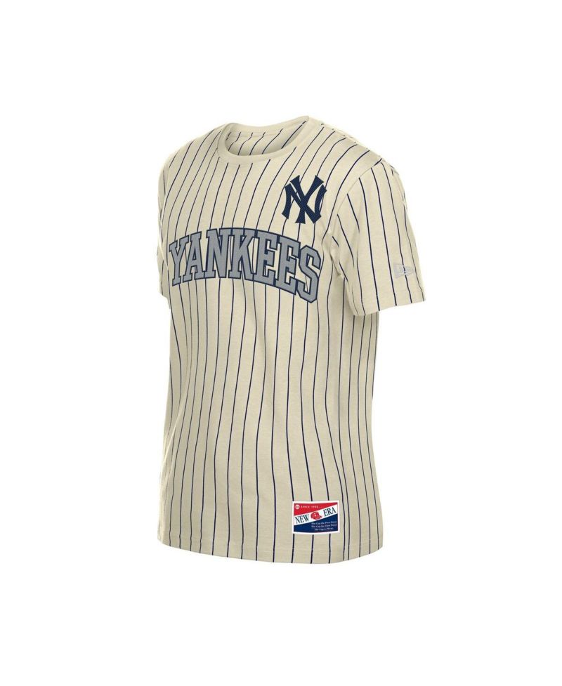 Men's Cream New York Yankees Throwback Meshback Pinstripe T-Shirt