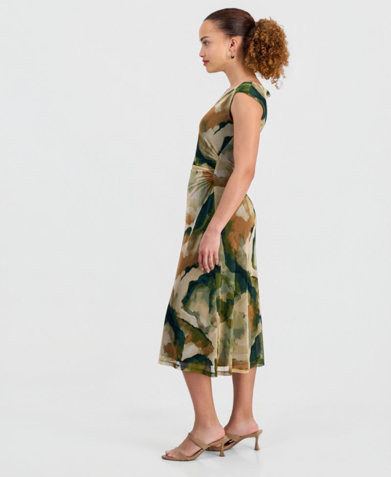 Petite Cap-Sleeve Midi Dress