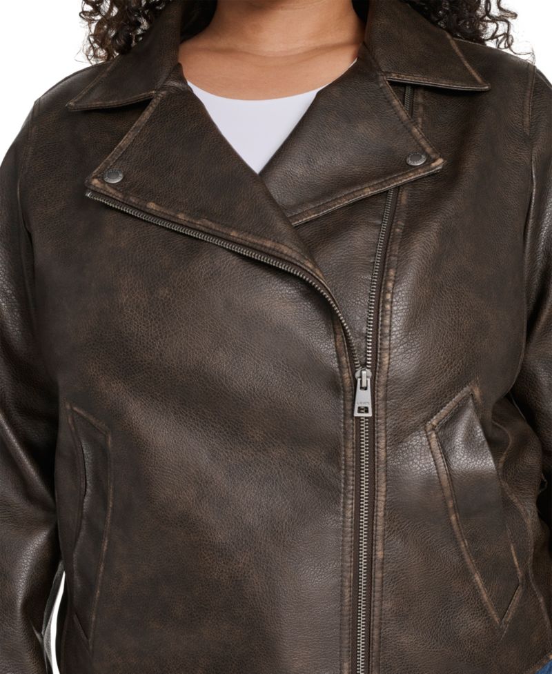 Plus Size Faux-Leather Long Sleeve Moto Jacket