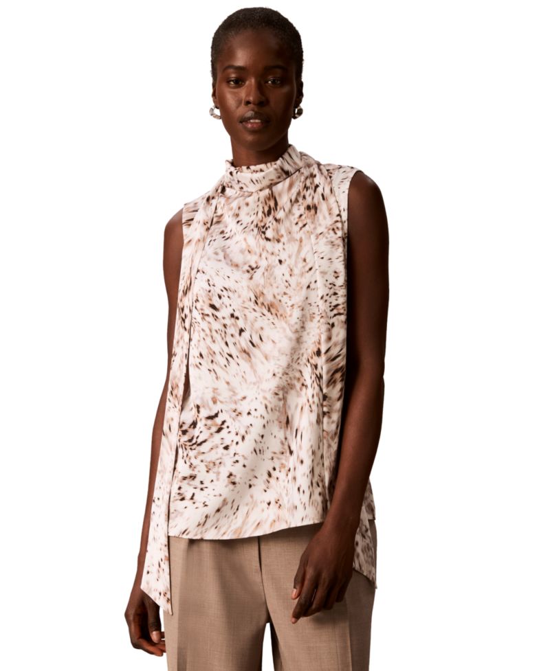 Women's Mock Neck Tie-Front Sleeveless Top