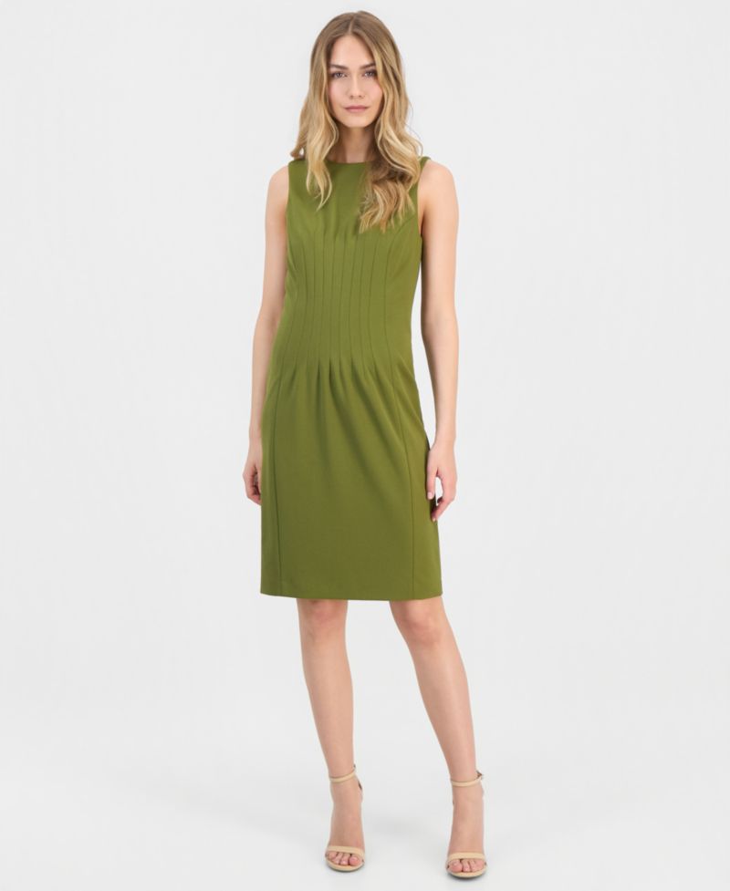 Women's Pleated-Waist Scuba-Crepe Sheath Dress