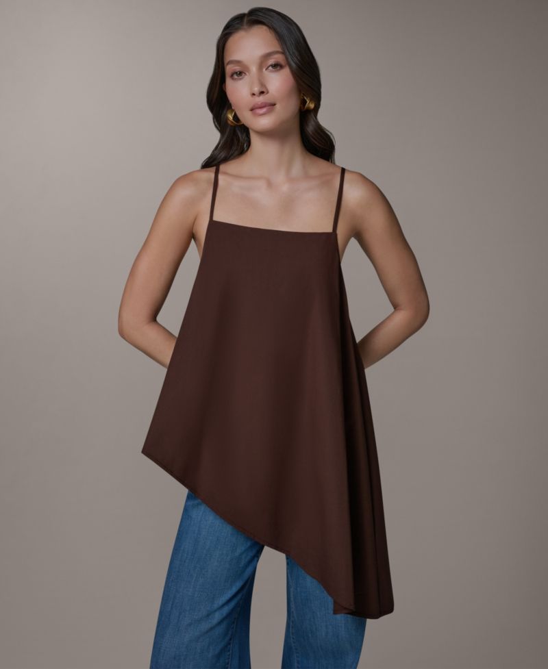 Women's Stretch Poplin Tie-Strap Cami Blouse with Asymmetrical Hem