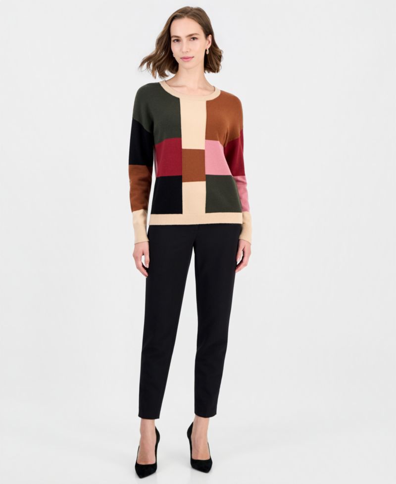 Women's Colorblock Crewneck Long-Sleeve Pullover Sweater