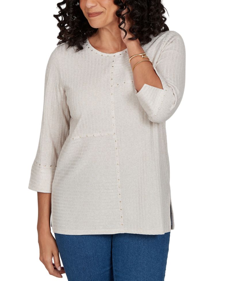 Petite Spliced Texture Metallic Studded Top