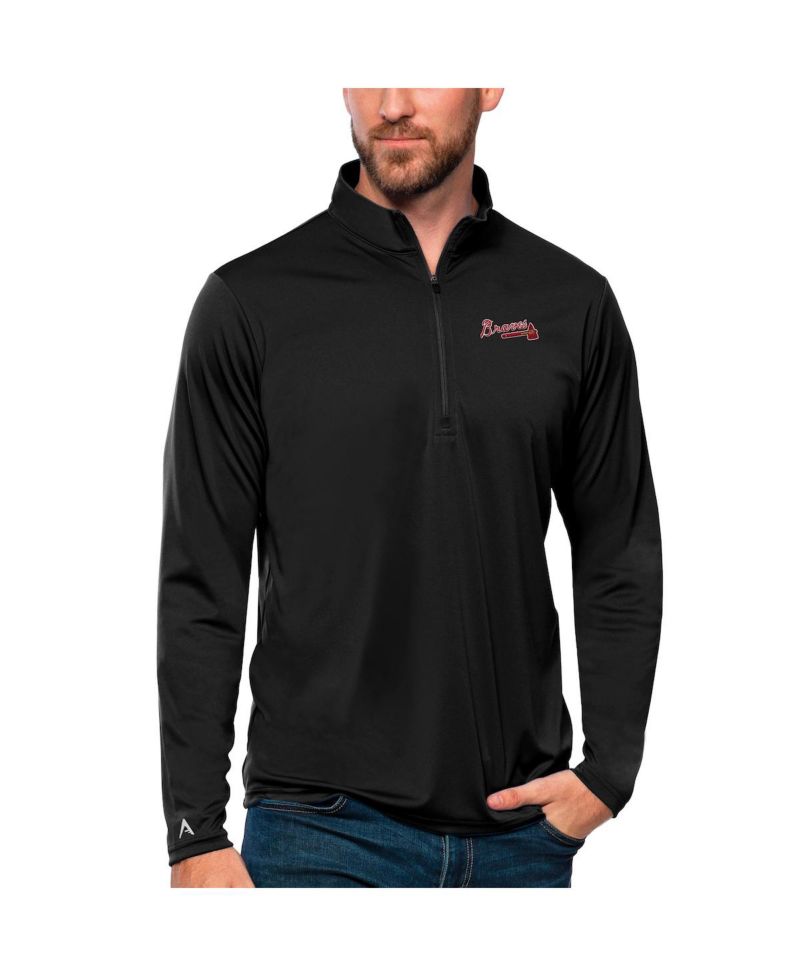 Men's Black Atlanta Braves Tribute Quarter-Zip Pullover Top