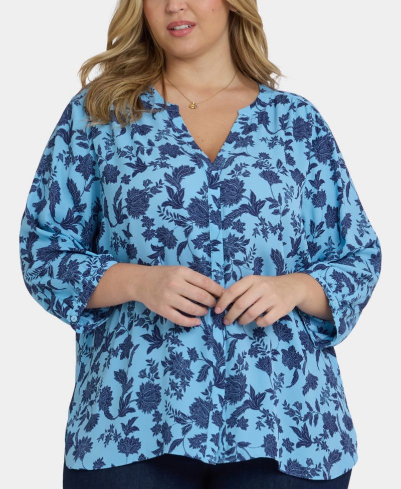 Plus Size Pintuck 3/4 Sleeve Top