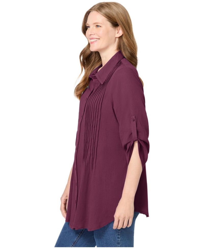 Women's Within Pintucked Button Down Gauze Shirt