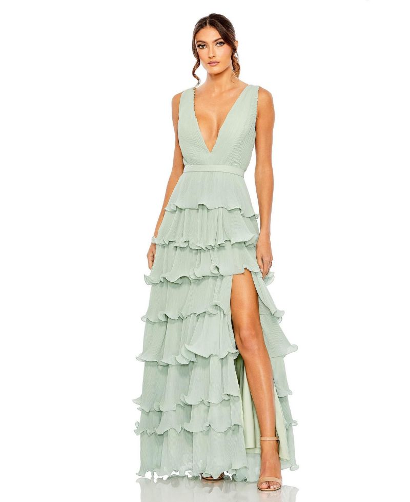 Women's Sleeveless Ruffle Tiered Evening Gown