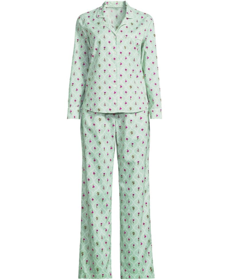 Women's Cotton Poplin 2 Piece Pajama Set - Long Sleeve Top and Pants