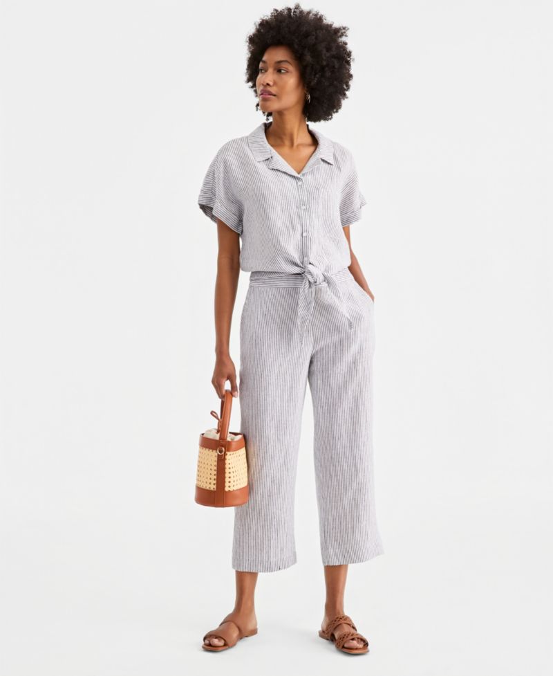 Petite Linen Tie-Front Top