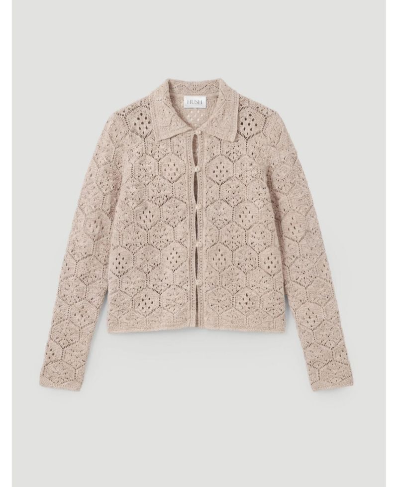 Women's Crochet Cropped Cotton Long-Sleeve Cardigan