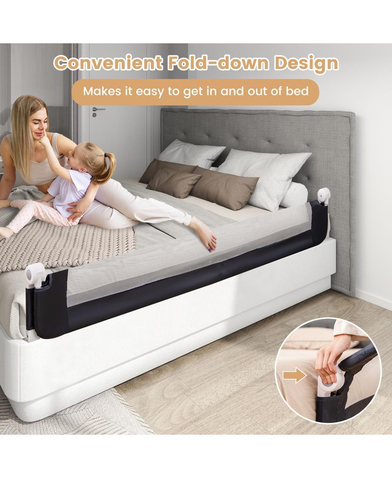 Kids Swing-Down Foldable Bed Rail Guard with Safety Strap Adjustable