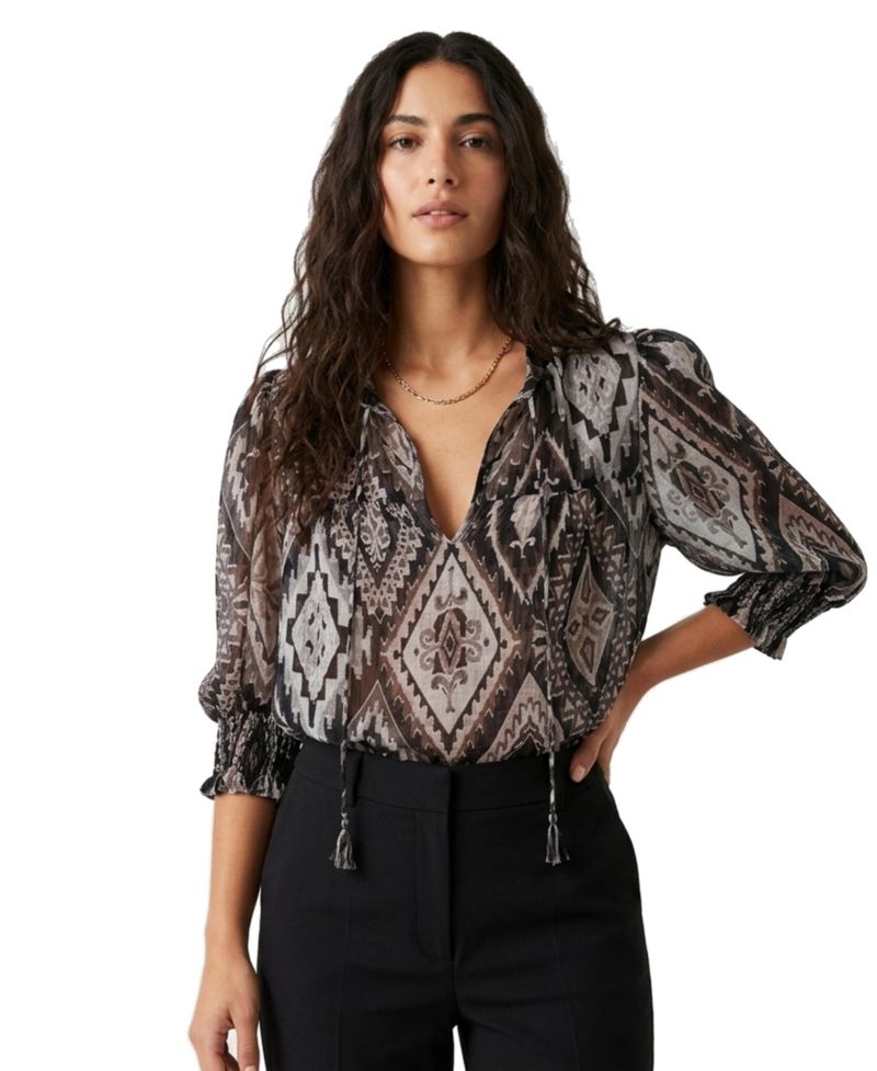 Women's Tie-Neck Puff Sleeve Blouse