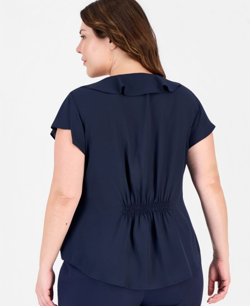 Plus Size Short-Sleeve V-Neck Ruffle-Front Blouse