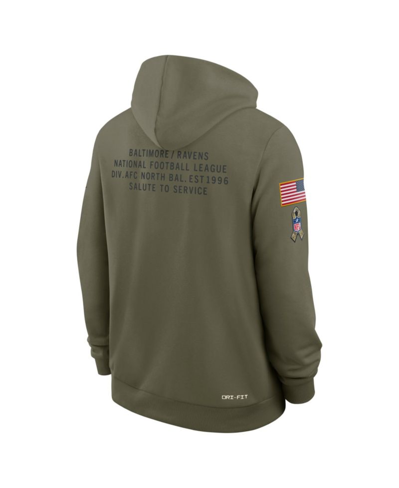 Men's Olive Baltimore Ravens 2025 Salute to Service Dominant Force Pullover Hoodie