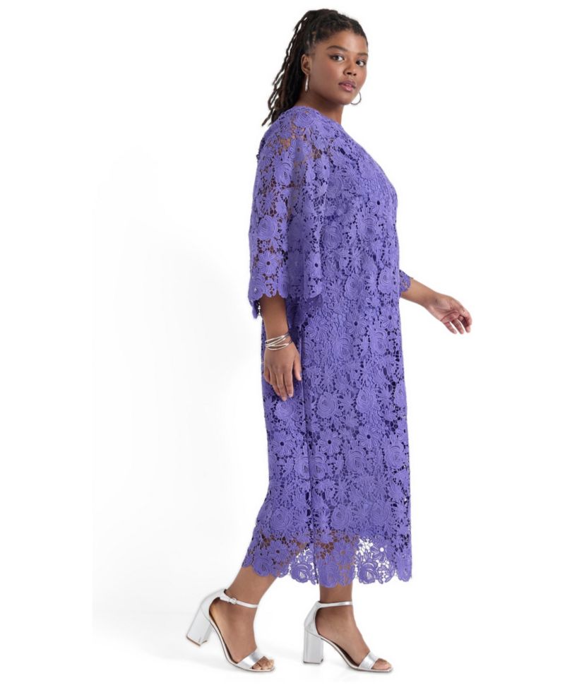 Women's June and Vie Bell-Sleeve Lace Midi Dress