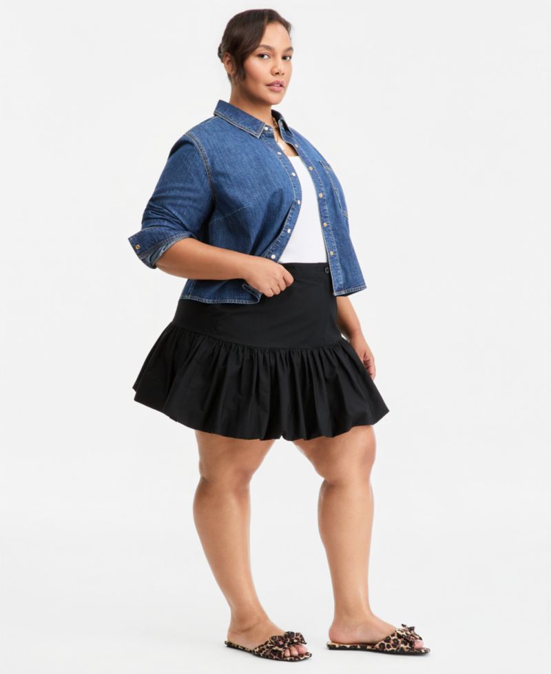 Trendy Plus Size High-Rise Drop-Waist Bubble-Hem Skirt