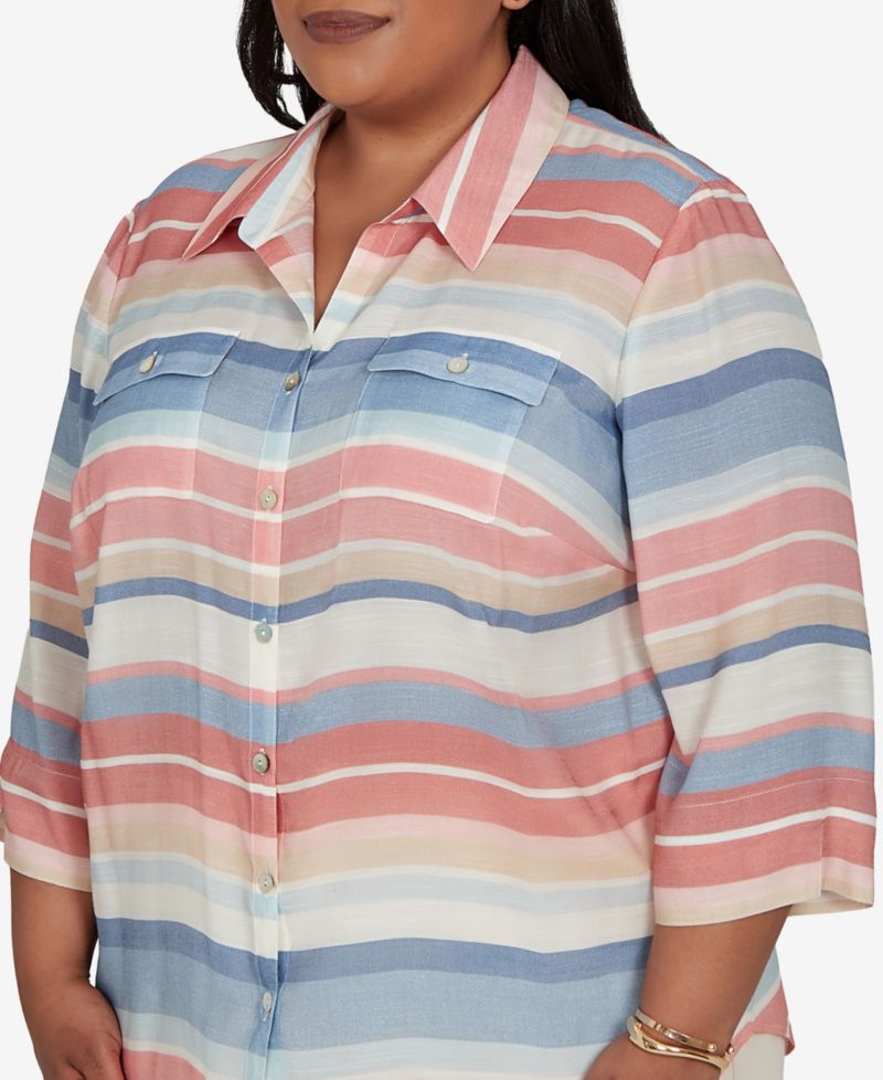 Plus Size Camden Market Colorful Stripes Button-Front Top