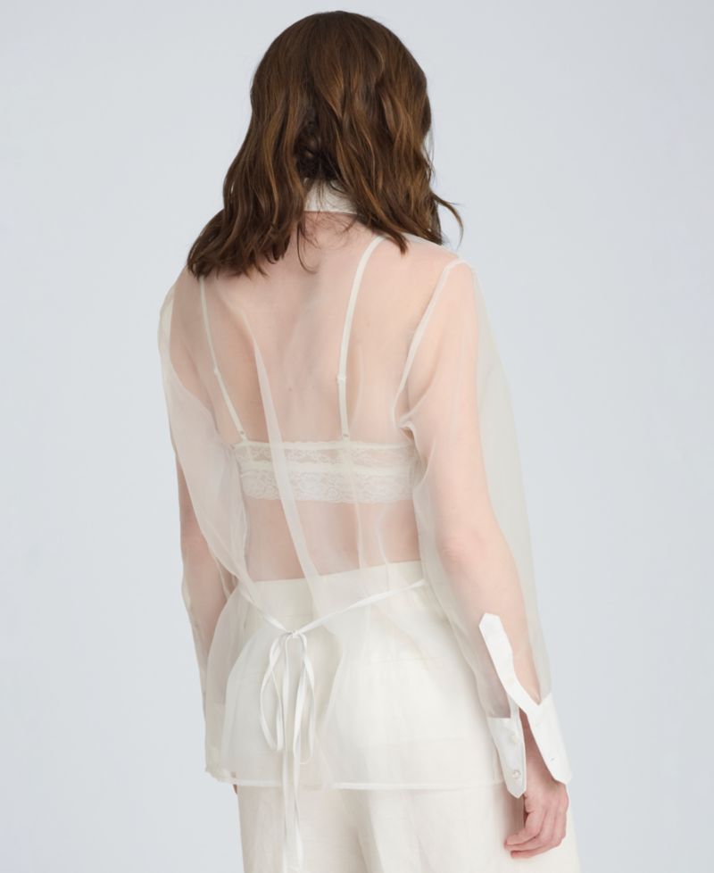 Women's Button Front Shirt with Sheer Overlay