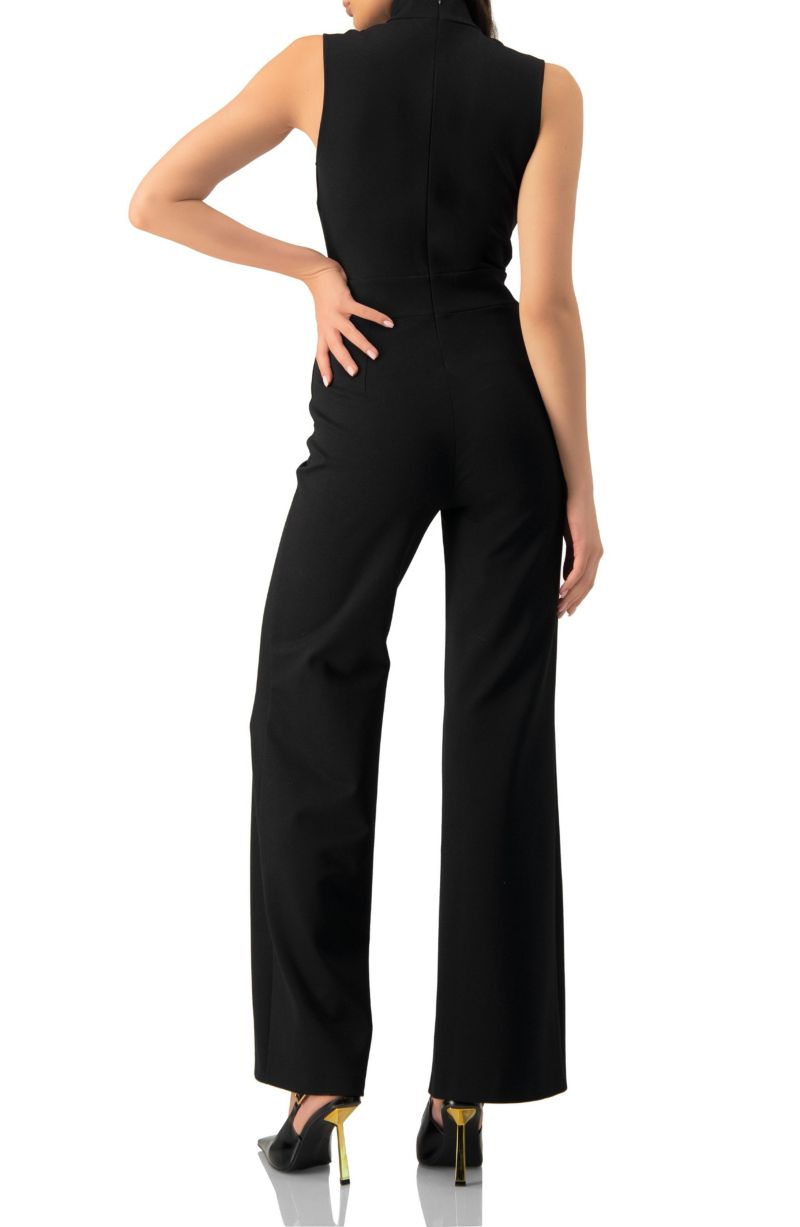 Women's High-Neck Jumpsuit with See-Though Neckline