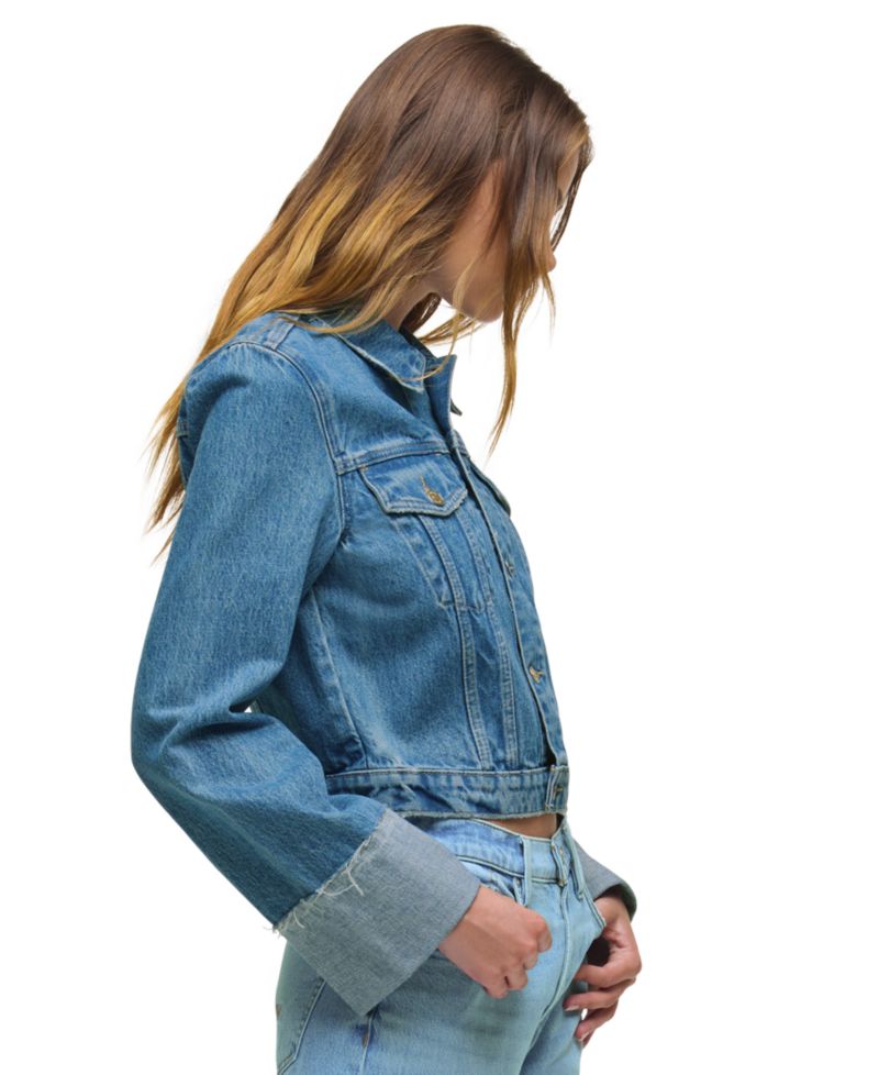 Women's Collared Cuff Sleeve Denim Jacket