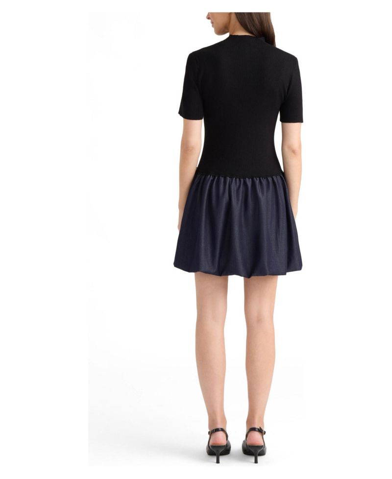 Women's Twofer Mock Neck Short Sleeve Bubble Skirt Mini Dress