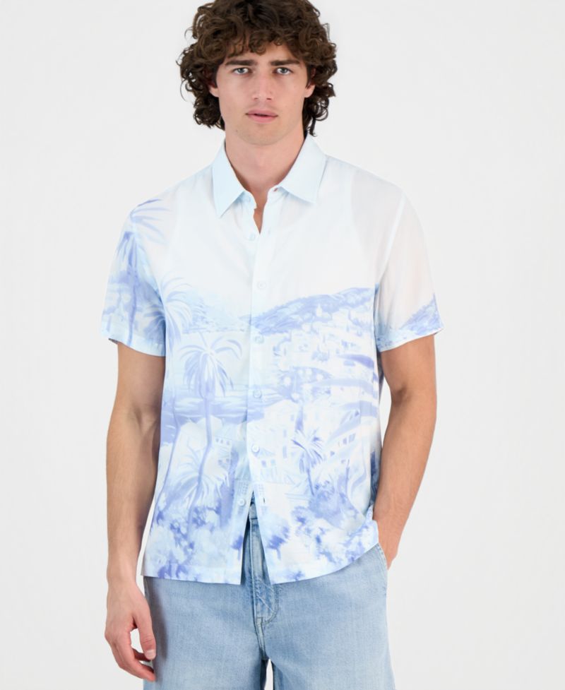 Men's Riviera Palm-Print Short-Sleeve Button Shirt