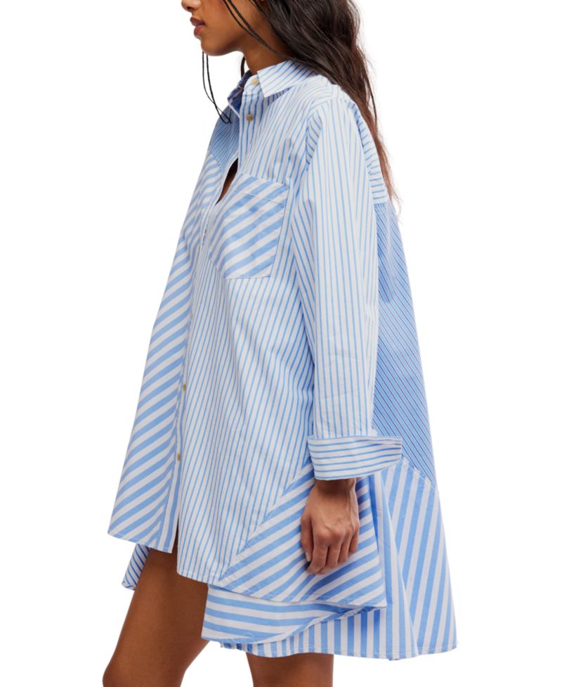 Women's Oxford Club Collared Neck Mini Shirt-Dress