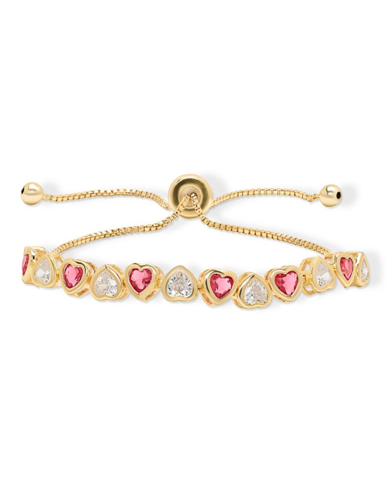 Simulated Ruby and Cubic Zirconia Bezel Heart Adjustable Bracelet