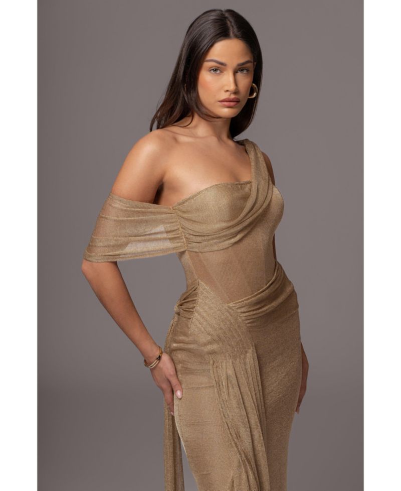 Women's Draped Metallic Maxi Dress