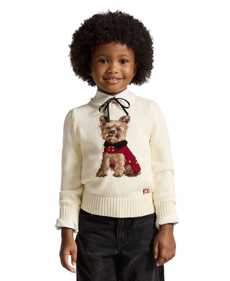 Girls' 2T-6X Dog Cotton Sweater