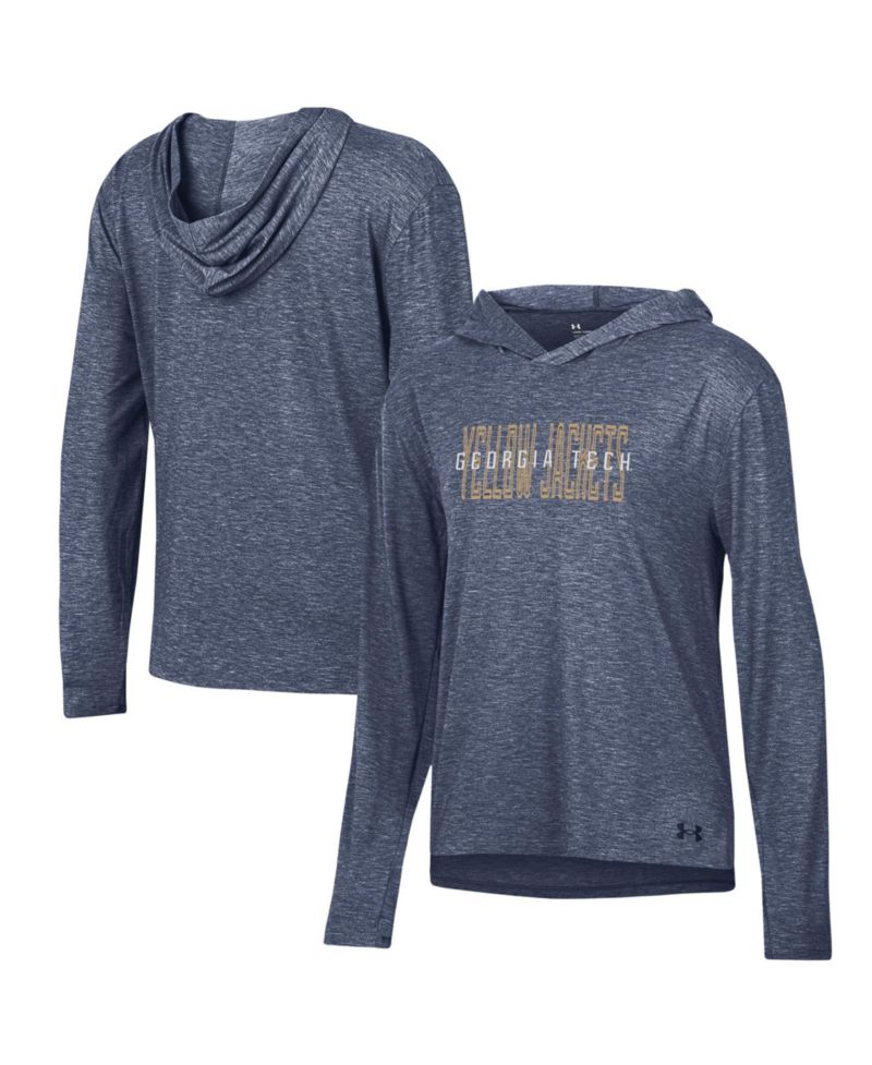 Women's Navy Georgia Tech Yellow Jackets Breezy Long Sleeve Hooded Tri-Blend T-Shirt