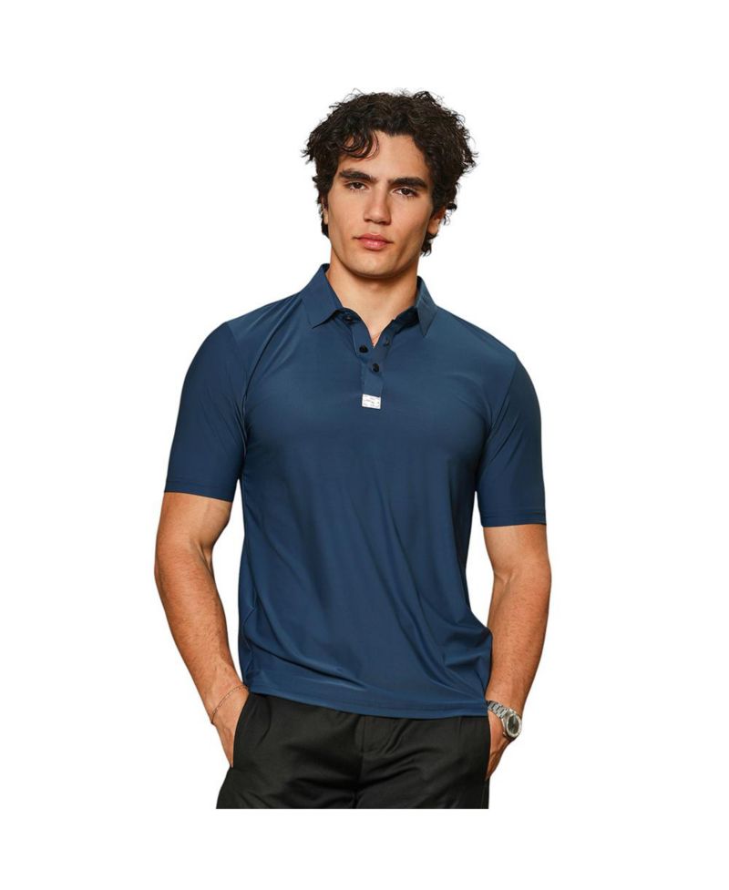 Men's Navy Blue Seamless Solid Polo T-Shirt