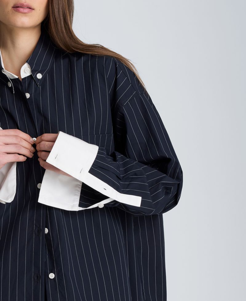 Women's Long-Sleeve Striped Button-Front Shirt