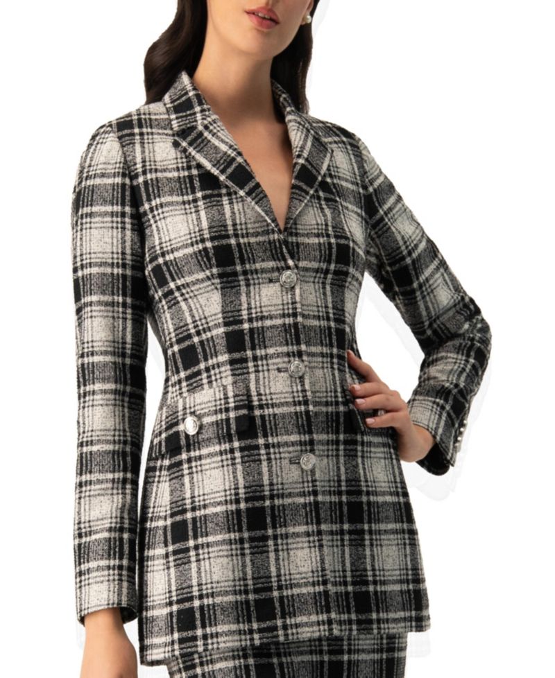 Women's Checkered Three Button Blazer