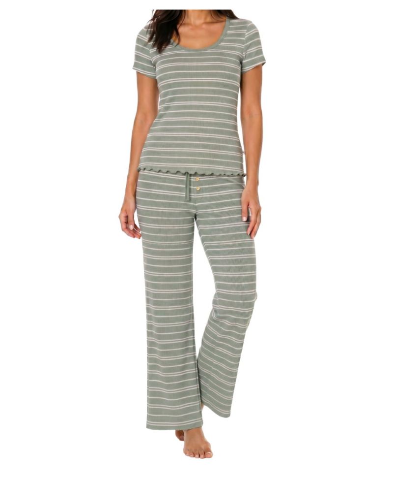 Women's Double-Rib Scoop Neck Short-Sleeve Top & Pants Pajama Set