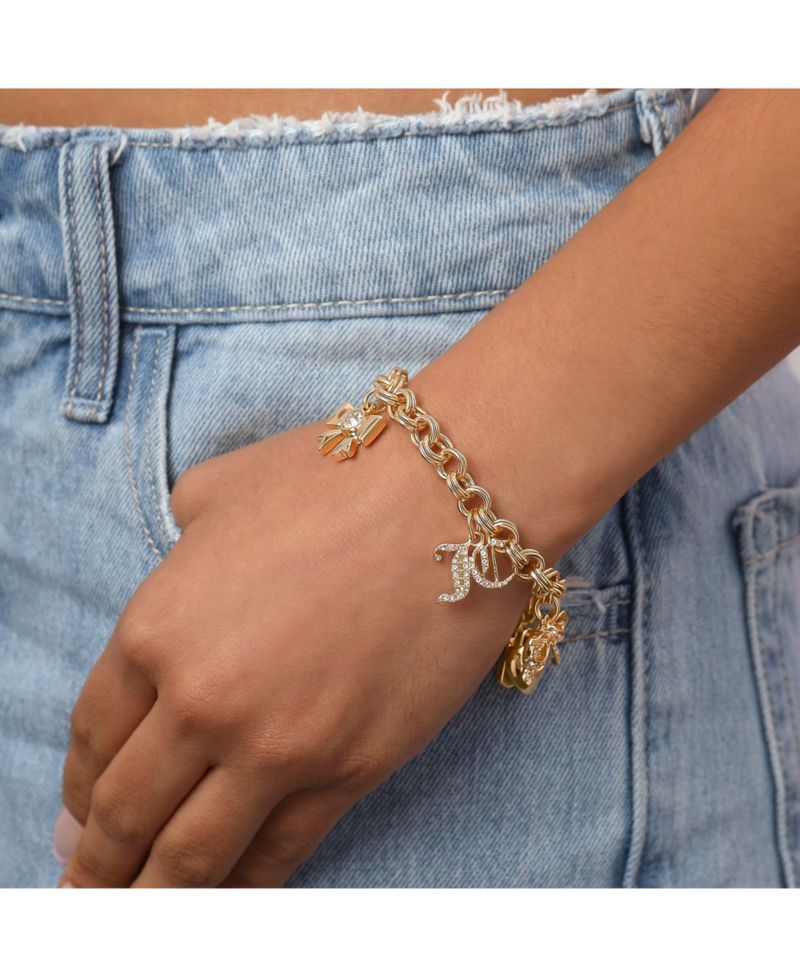 -Tone Charm Bracelet with Bow and PavÃ© Details
