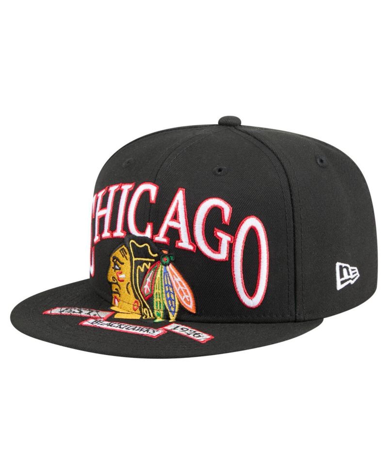 Men's Black Chicago Blackhawks Oversized Arch 59Fifty Fitted Hat
