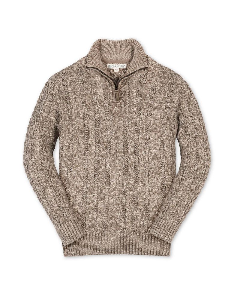 Hope and Henry Little and Big Boys' Organic Long Sleeve Half Zip Cable Pullover Sweater