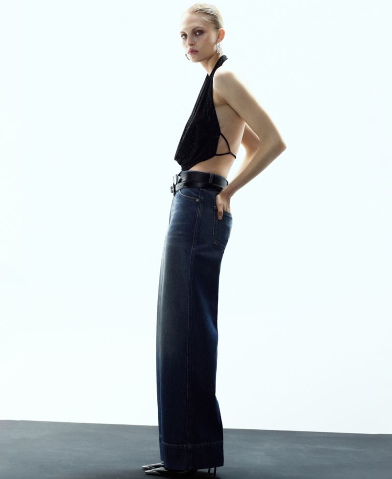 Women's Draped Crystal Neckline Top