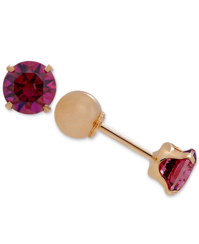 Children's Cubic Zirconia Birthstone Reversible Earrings in 14k Gold