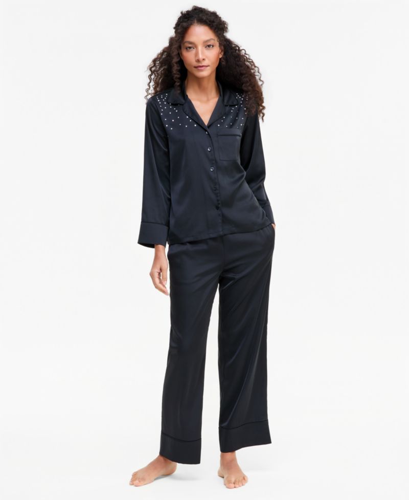 Women's Diamonte Satin Long Pajama Set