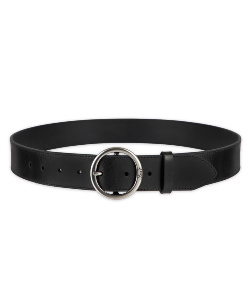 Women's Casual Suede and Leather Belt with Circular Center Bar Buckle