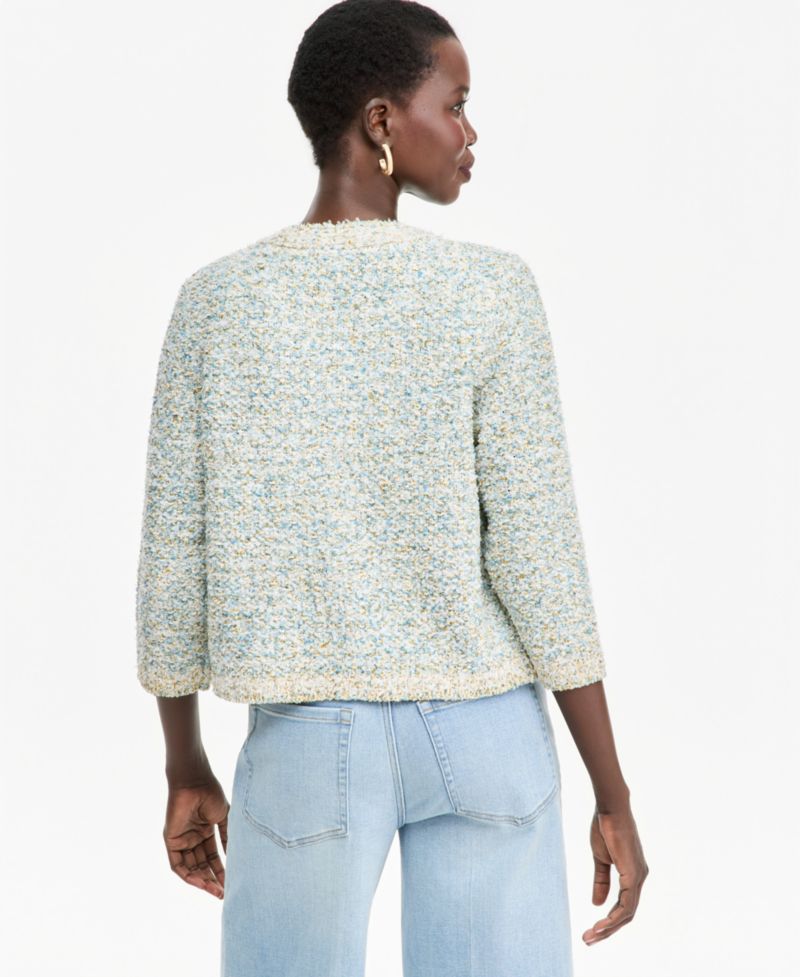 Women's Eyelash Crewneck Short-Sleeve Cardigan
