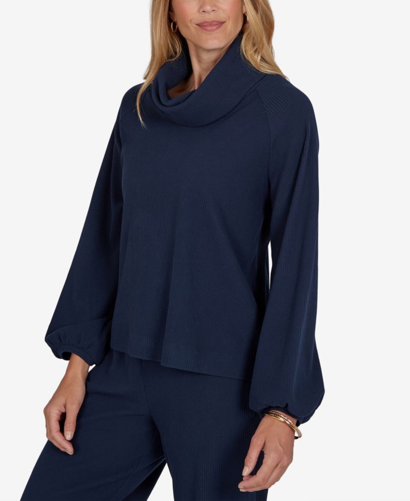Petite Cowl Neck Ribbed Top