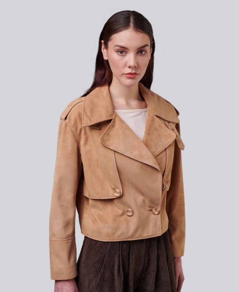 Women's Lydia Suede Cropped Trench-Style Jacket