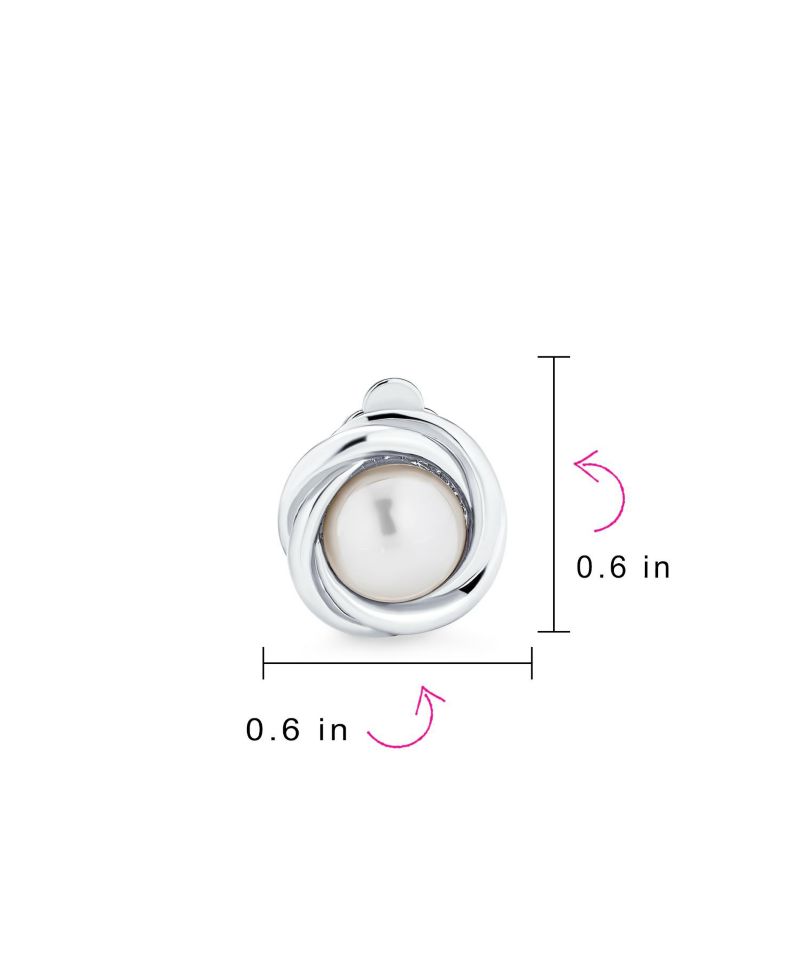 Classic Faux White Pearl Clip On Earrings Cable Bezel Set Gold Plated